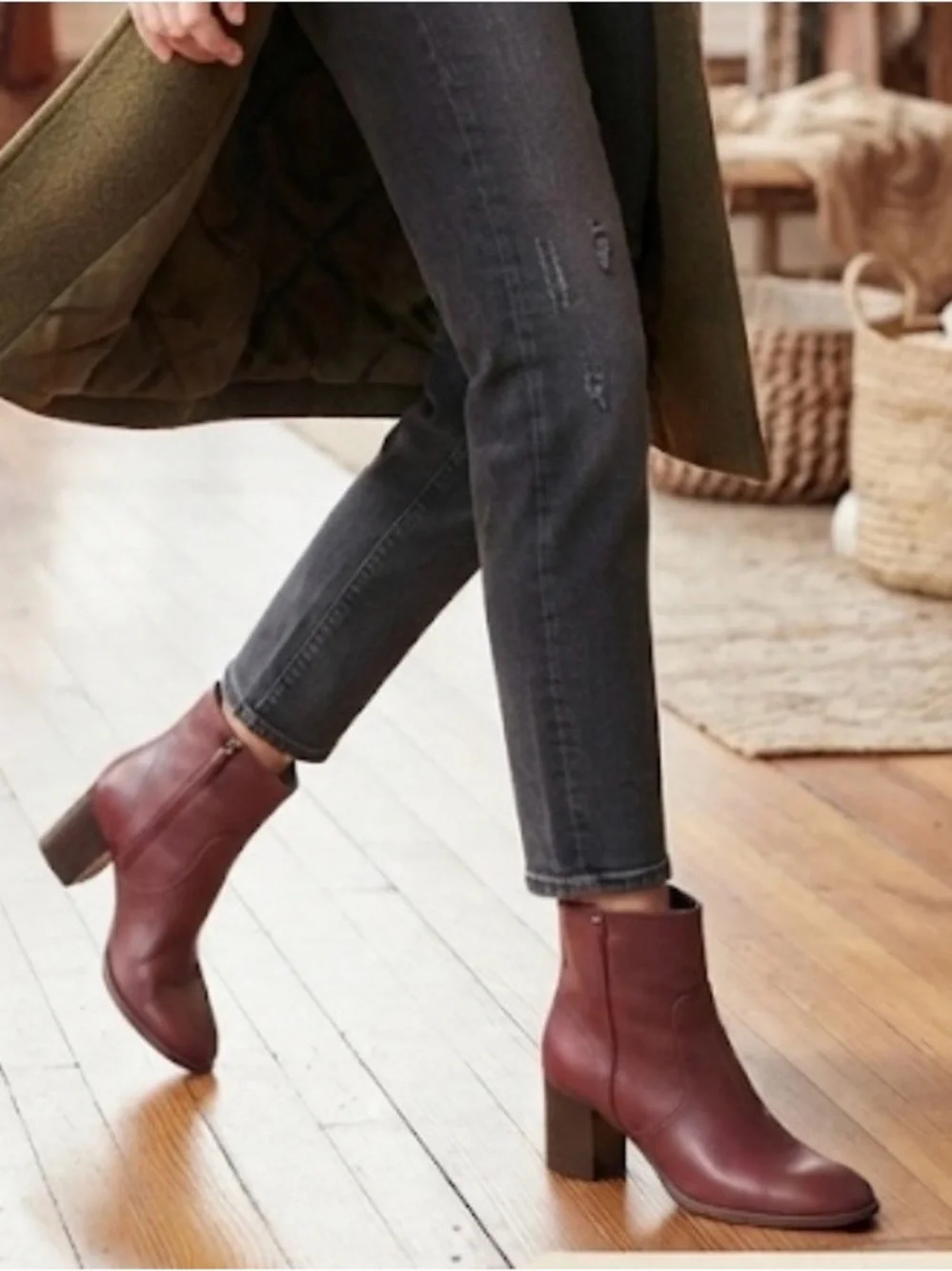 Loeffler Randall Burgundy Leather Ankle Booties with Block Heel